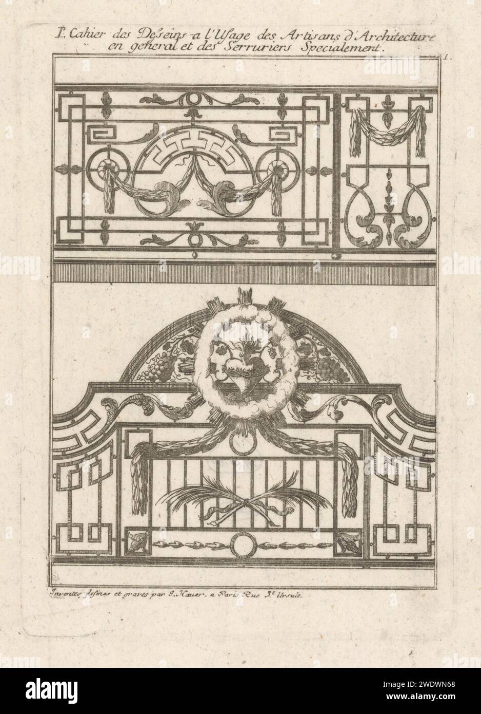 Two fencing, Johann Thomas Hauer, 1781 print Two designs for wrought ...