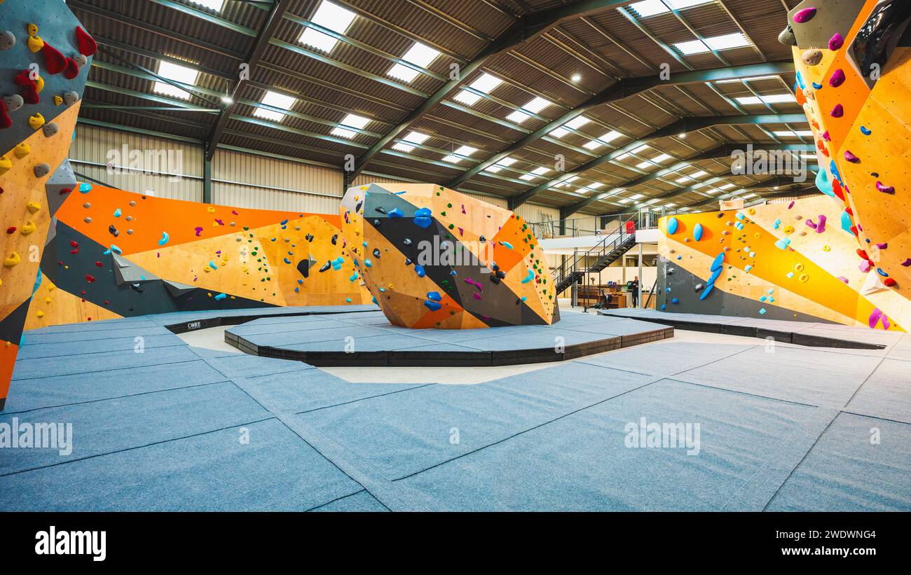 An indoor climbing and bouldering wall in Somerset UK Stock Photo Alamy