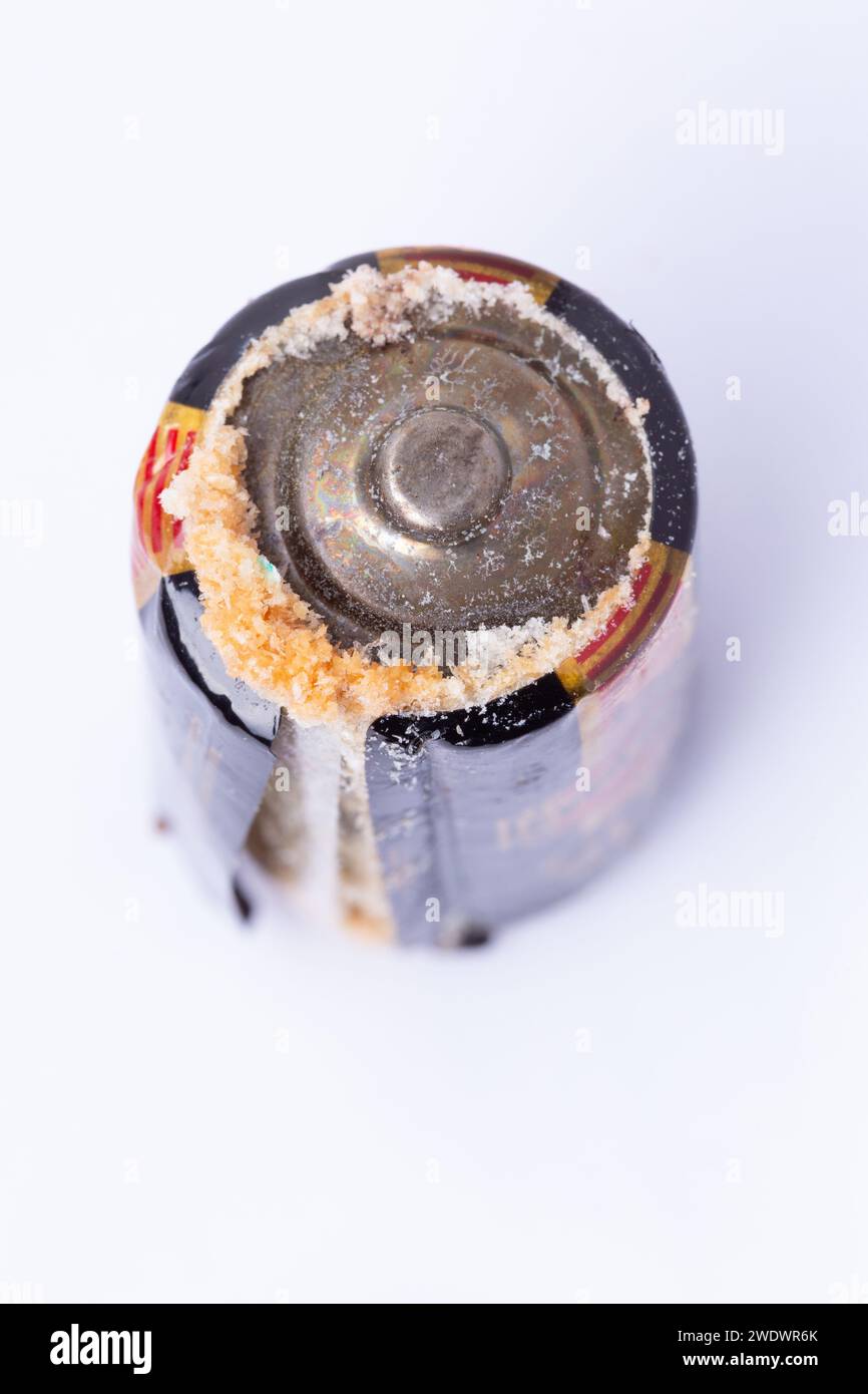 A damaged and leaking Alkaline 1.5v LR14 battery Stock Photo Alamy