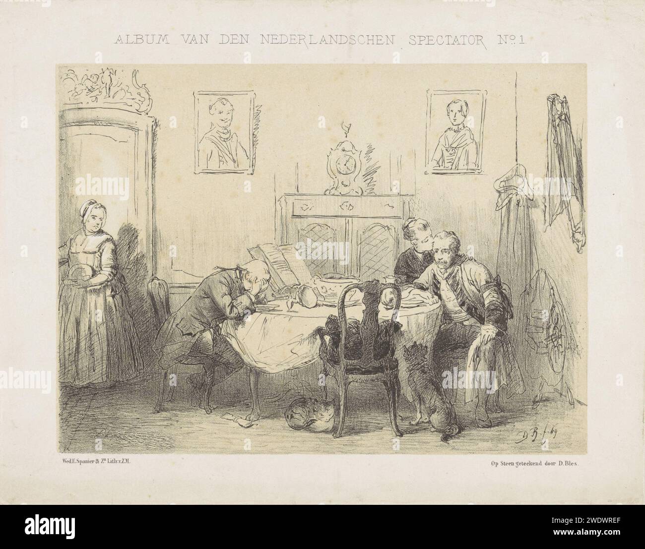 The empty chair, David Bles, 1869 print A company affected by sorrow is