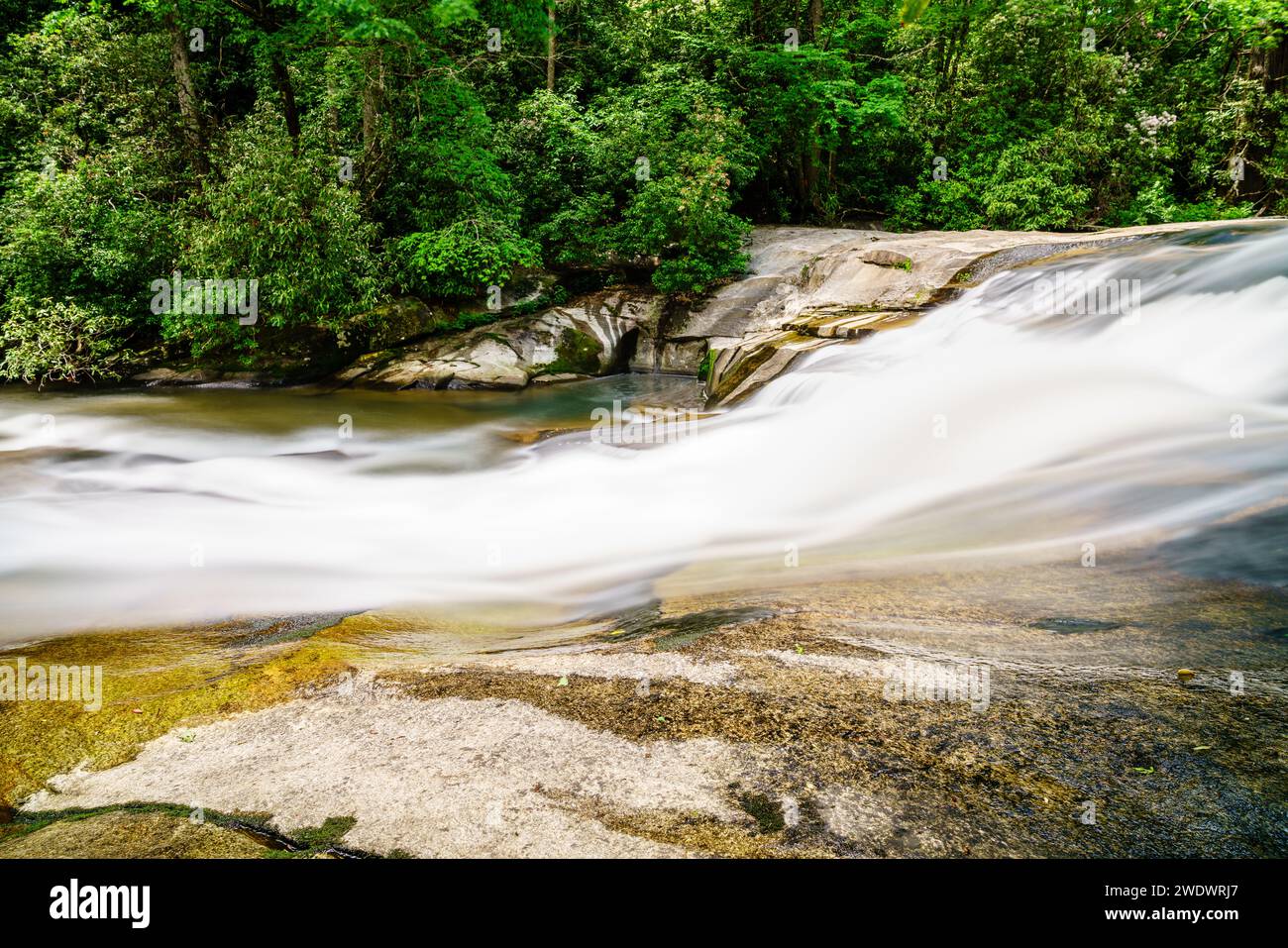 Long exposure image of a cascade on North Fork French Broad River in North Carolina Stock Photo