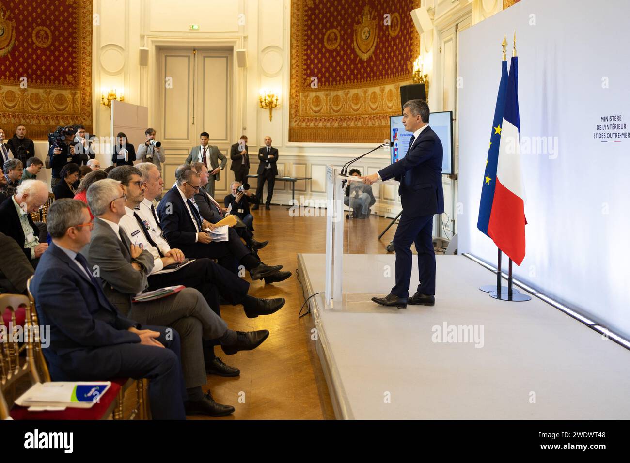 Paris, France. 22nd Jan, 2024. French Interior Minister Gerald Darmanin