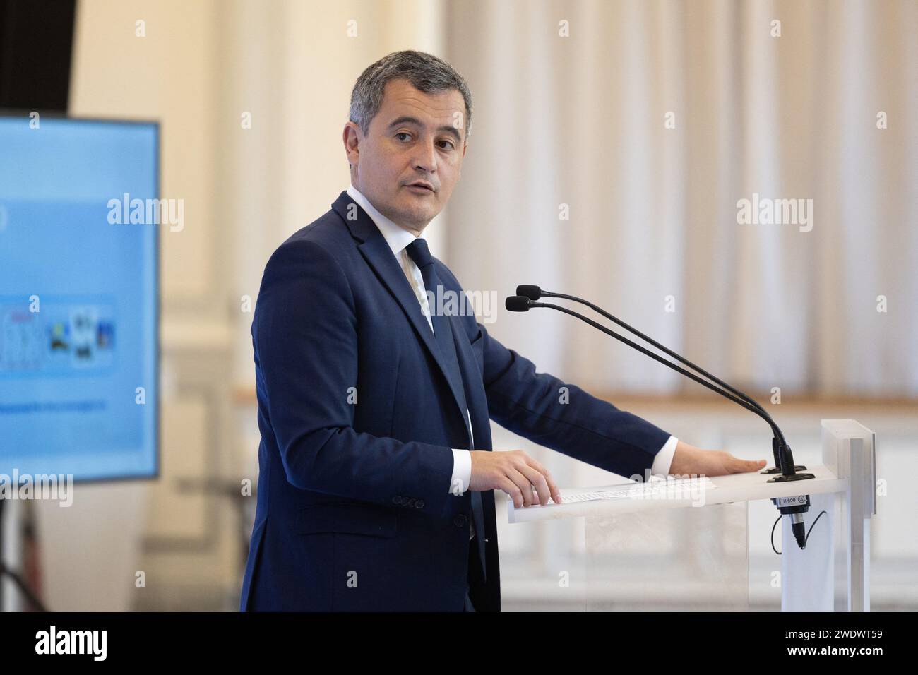 Paris, France. 22nd Jan, 2024. French Interior Minister Gerald Darmanin