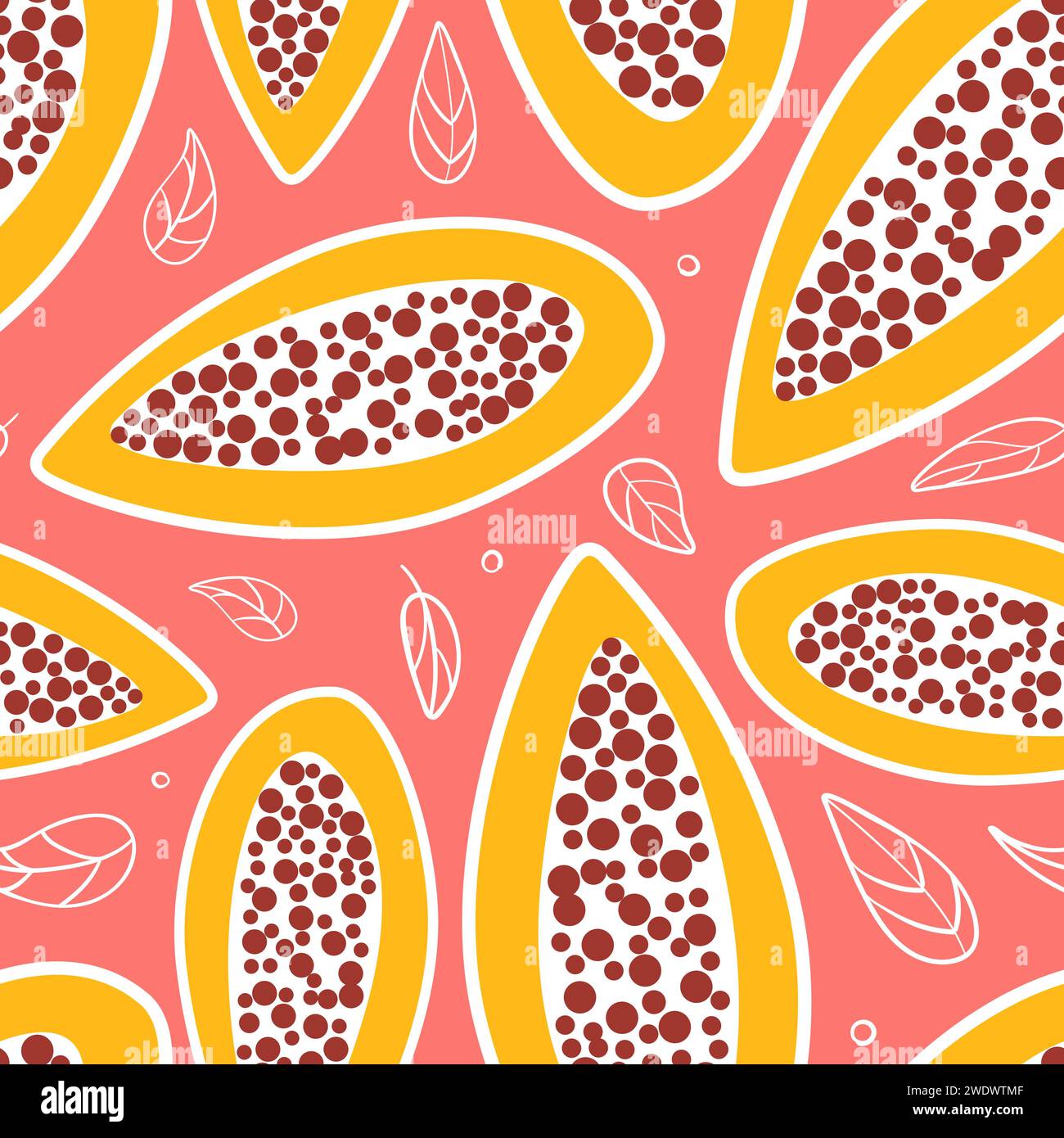 Papaya summer seamless pattern in minimalistic style. Tropical exotic