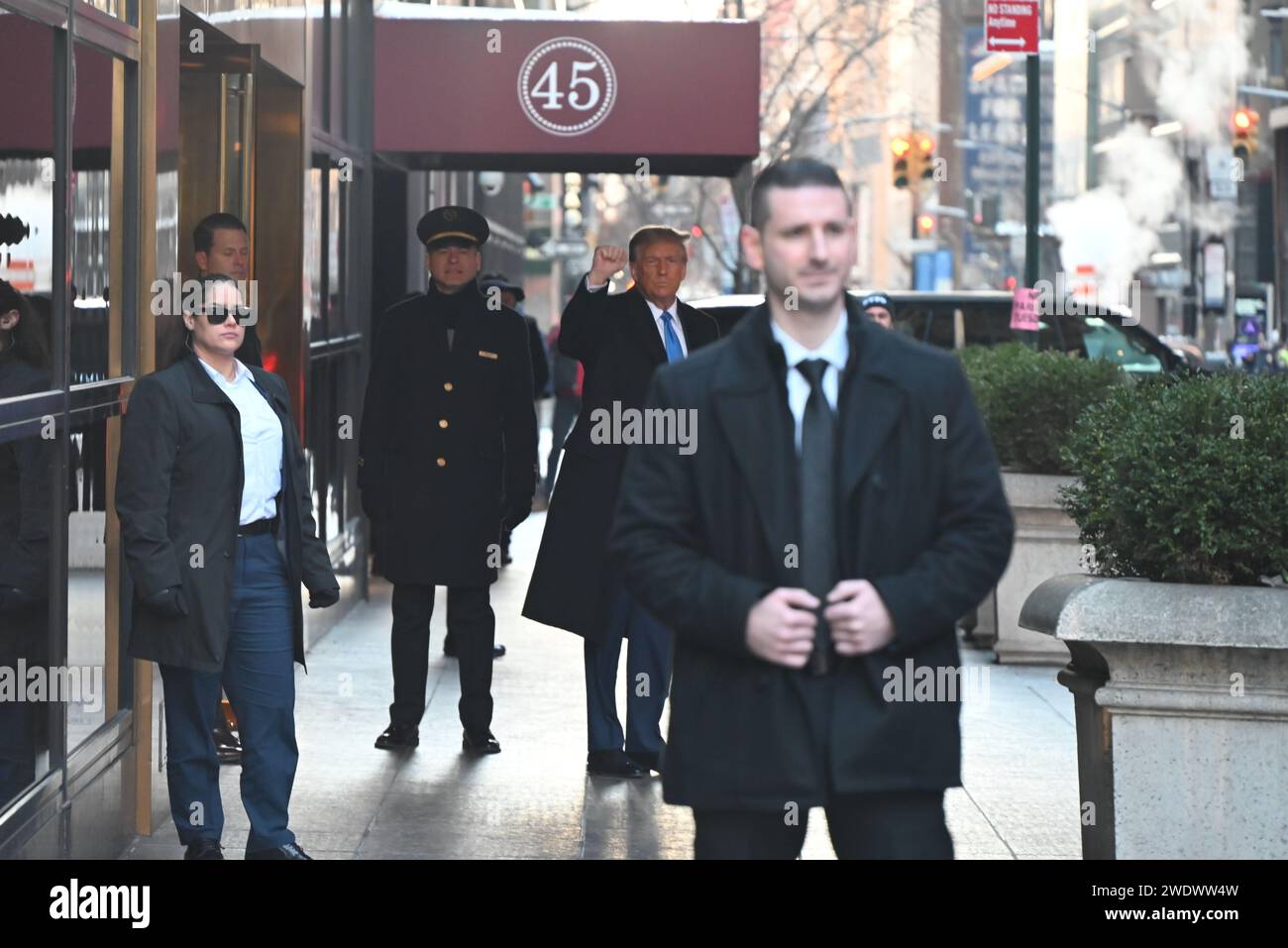 Manhattan, United States. 22nd Jan, 2024. Former President of the United States Donald J. Trump departs Trump Tower to head to the E. Jean Carroll defamation trial in Manhattan. Credit: SOPA Images Limited/Alamy Live News Stock Photo