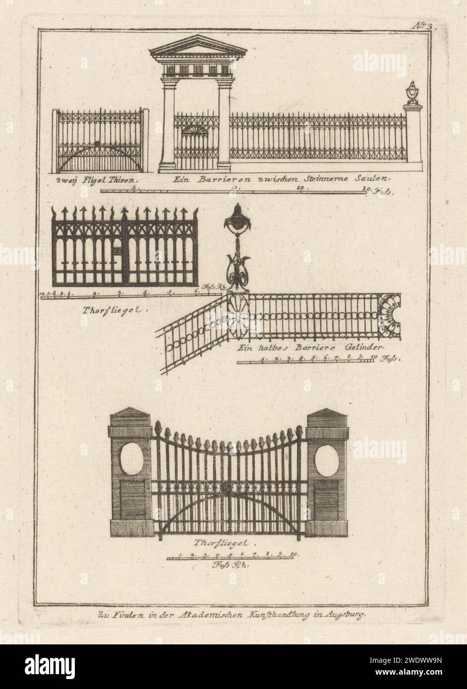 Fencing and gates, Anonymous, 1700 - 1799 print Designs for three ...