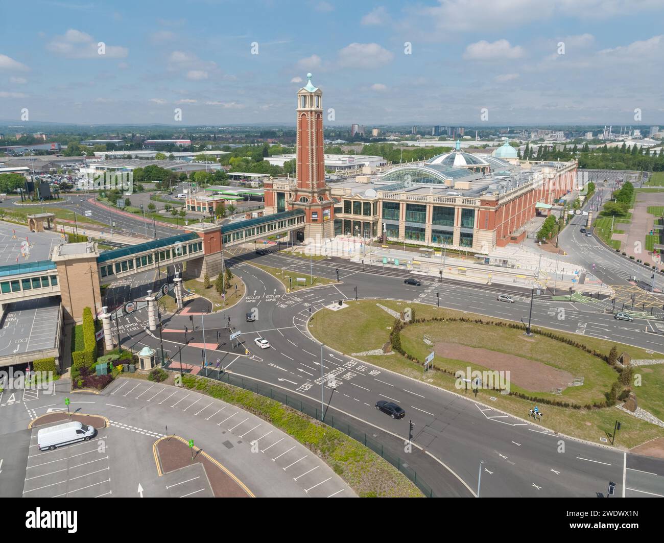 Aerial photograph of Barton Square and link tunnel to the Trafford Centre at TraffordCity, Manchester, UK Stock Photo
