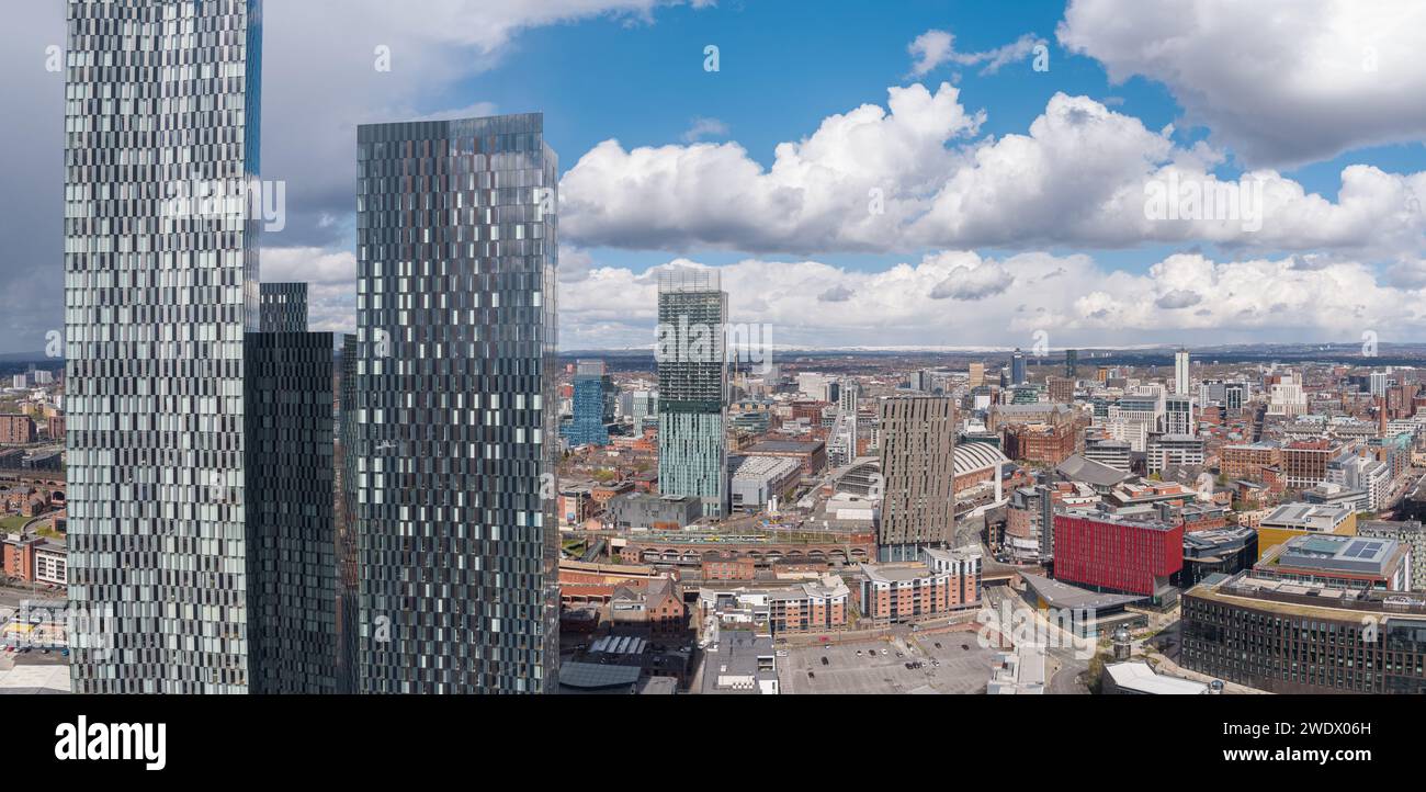 Panoramic aerial photograph of Deansgate Square residential apartment