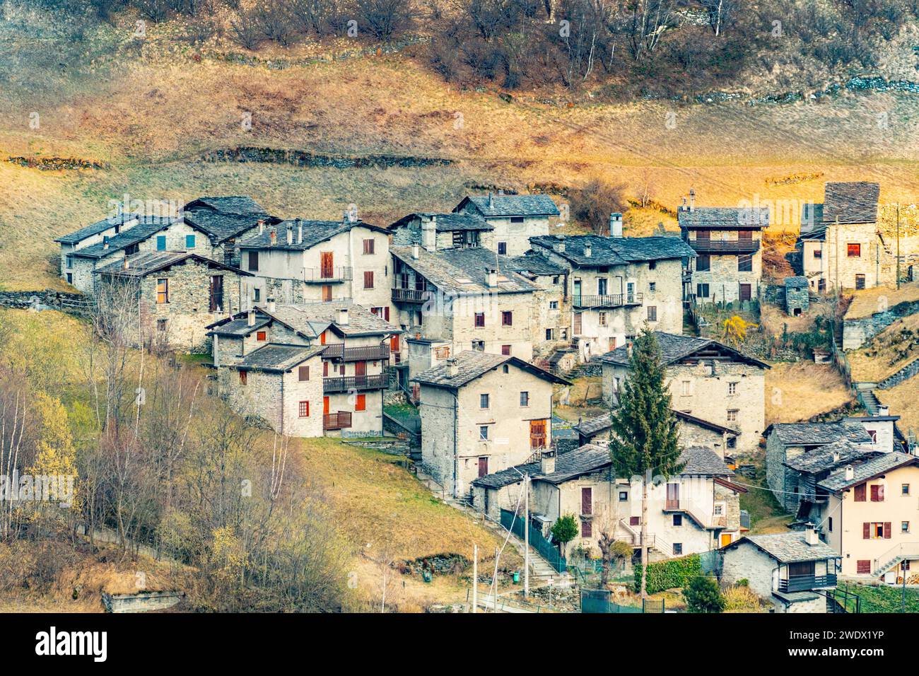 scenic village of Caspoggio in Region Valmalenco, Italy Stock Photo