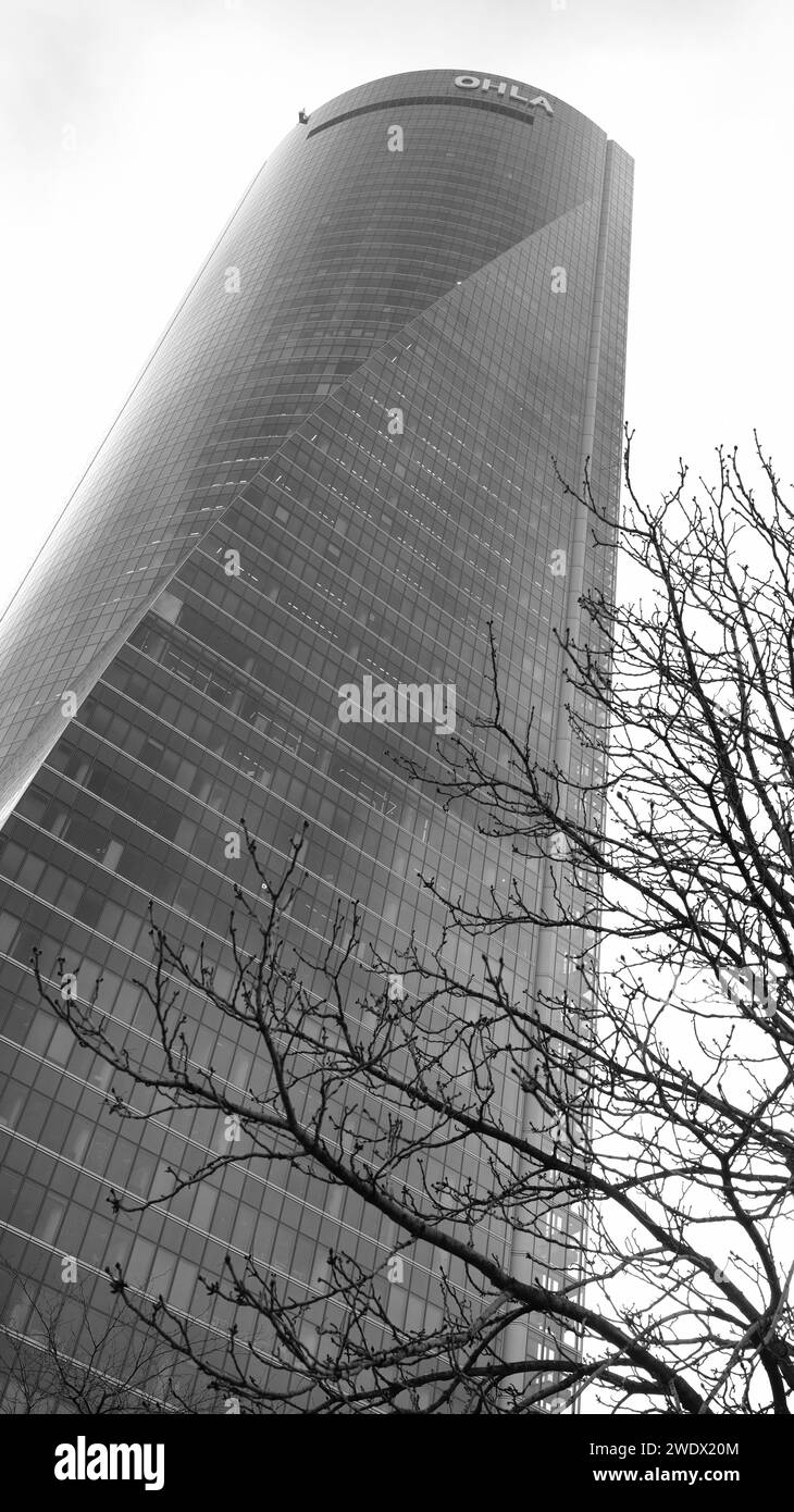 view of the Emperor Tower on Paseo de la Castellana in Madrid, in the ...