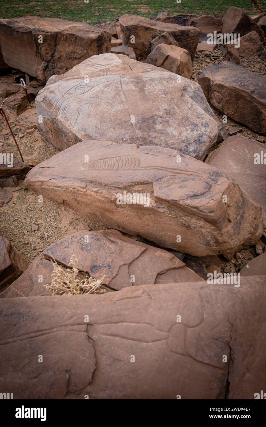 petroglifo, yacimiento rupestre de Aït Ouazik, finales del Neolítico, Marruecos, Africa Stock Photo