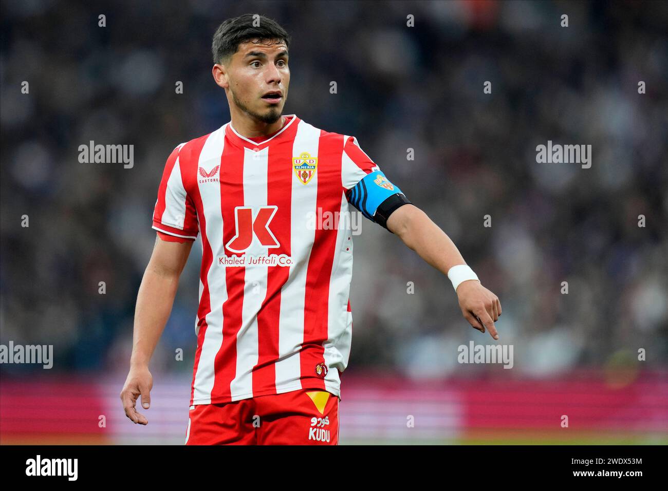 Madrid, Spain. 21st Jan, 2024. Lucas Robertone of UD Almeria during the La Liga match between Real Madrid and UD Almeria played at Santiago Bernabeu Stadium on January 21, 2024 in Madrid, Spain. (Photo by Cesar Cebolla/PRESSINPHOTO) Credit: PRESSINPHOTO SPORTS AGENCY/Alamy Live News Stock Photo