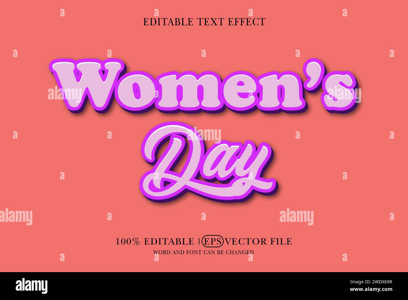 Happy Women's Day Editable 3D Style EPS Vector Text Effect Stock Vector