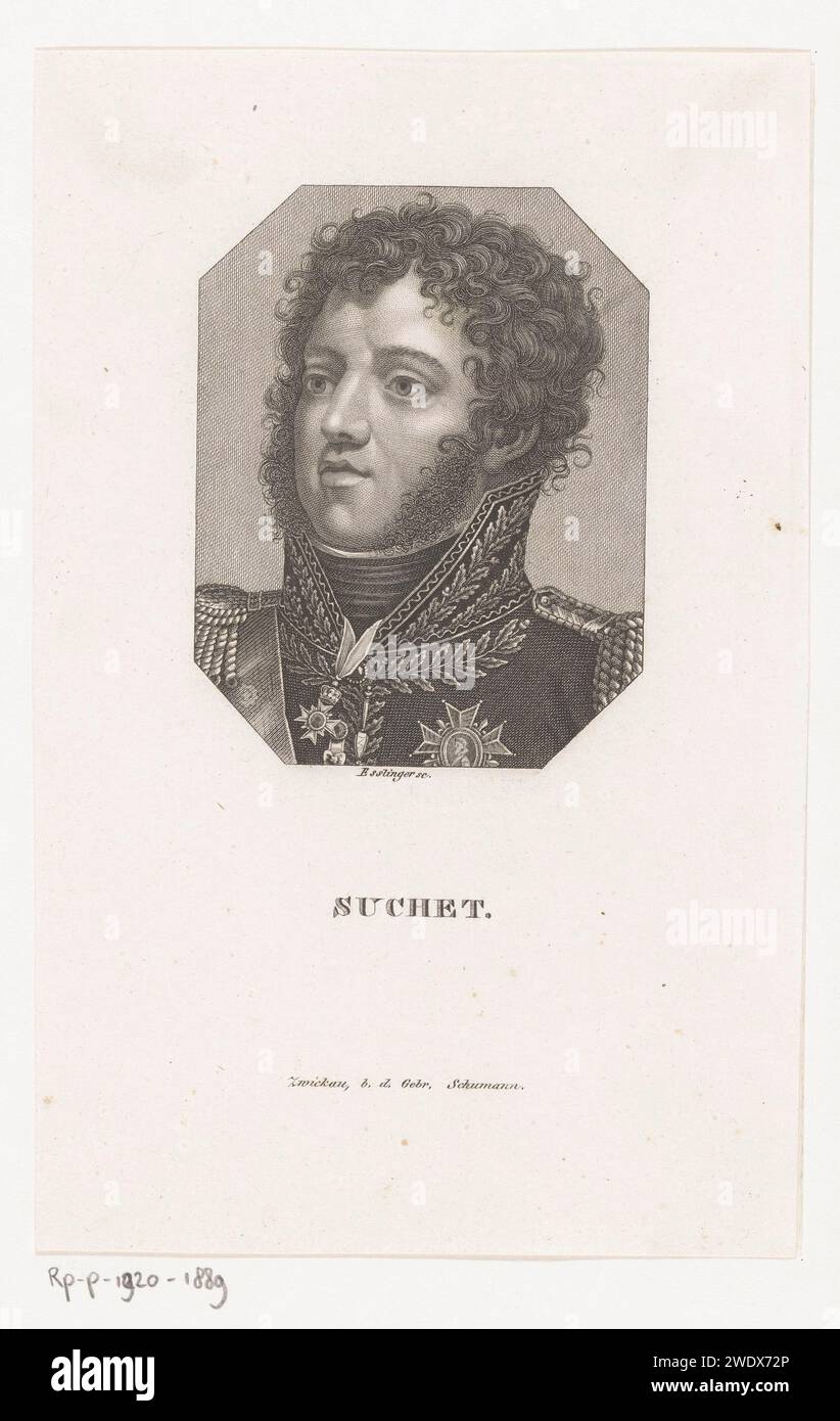 PortraT van Louis -Gabriel Suchet, Martin Esslinger, 1818 - 1832 print  Zwickau paper steel engraving historical persons. knighthood order Stock Photo