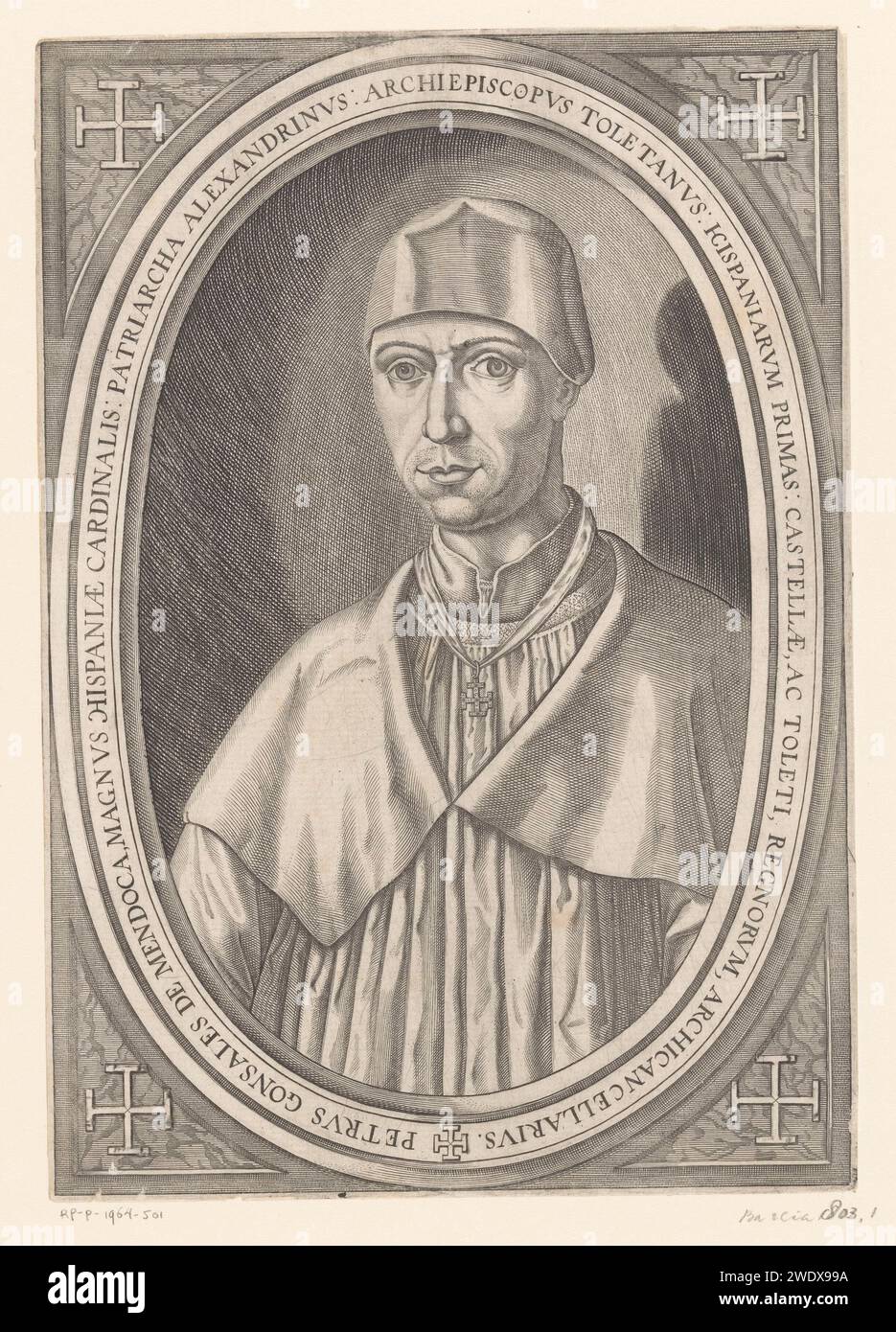 Portret has Cardinaal Pedro González de Mendoza, Anonymous, 1500 - 1599 print  Spain paper etching / engraving historical persons. cardinal Stock Photo