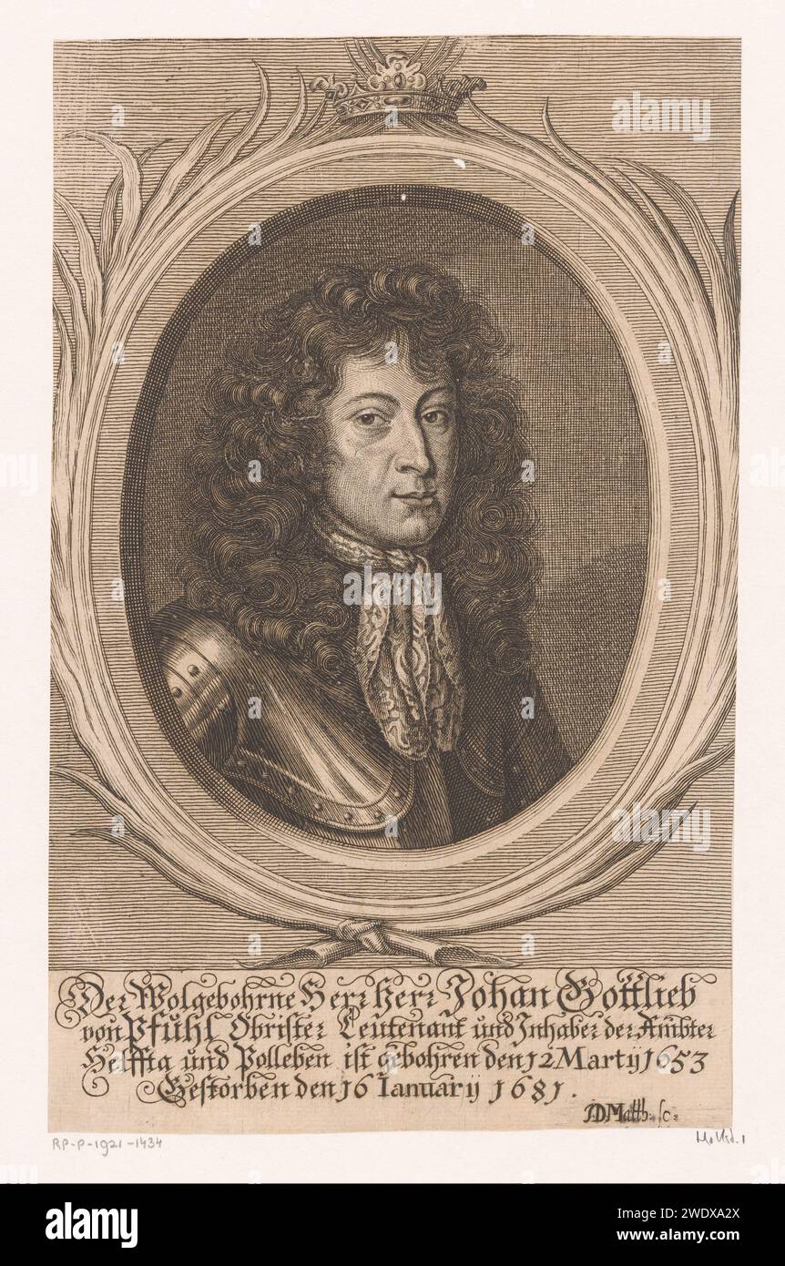 Portrait van Johann Gottlieb von Pfühl, J.D. Matthias, 1681 - 1699 print  Germany paper engraving historical persons Stock Photo