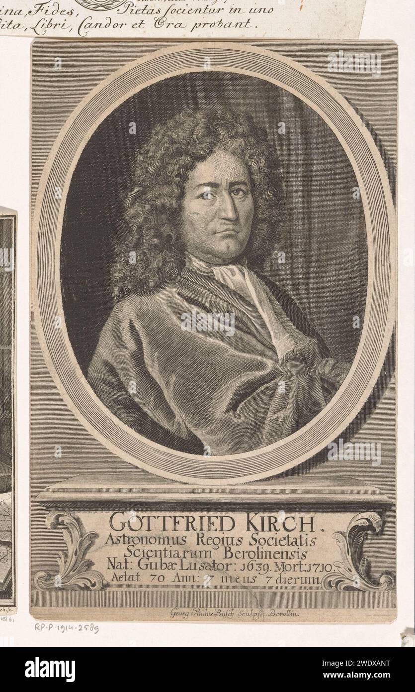 Portret van Gottfried Kirch, Georg Paul Busch, 1710 - 1756 print  Berlin paper engraving historical persons Stock Photo
