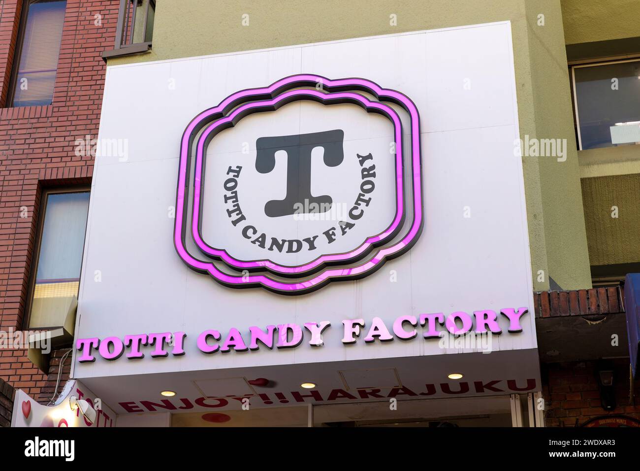 TOKYO/JAPAN - November 21 2023: sign of the famous Totti Candy Factory in Harajuku Stock Photo