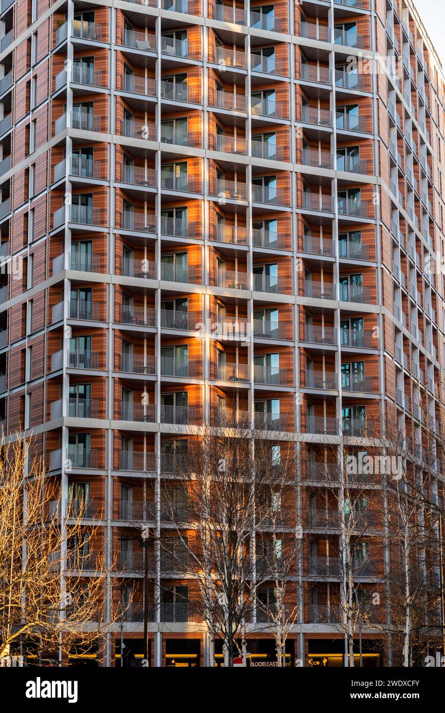Modern residential housing block along Nine Elms Lane, Nine Elms regeneration area, Vauxhall, London, England, UK Stock Photo