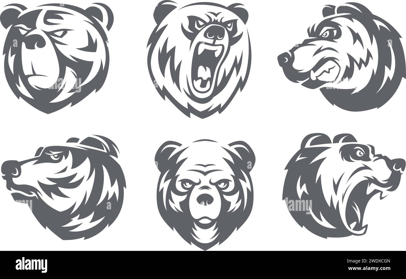 Grizzly bears. Black stylized wild animals pictures for sport and