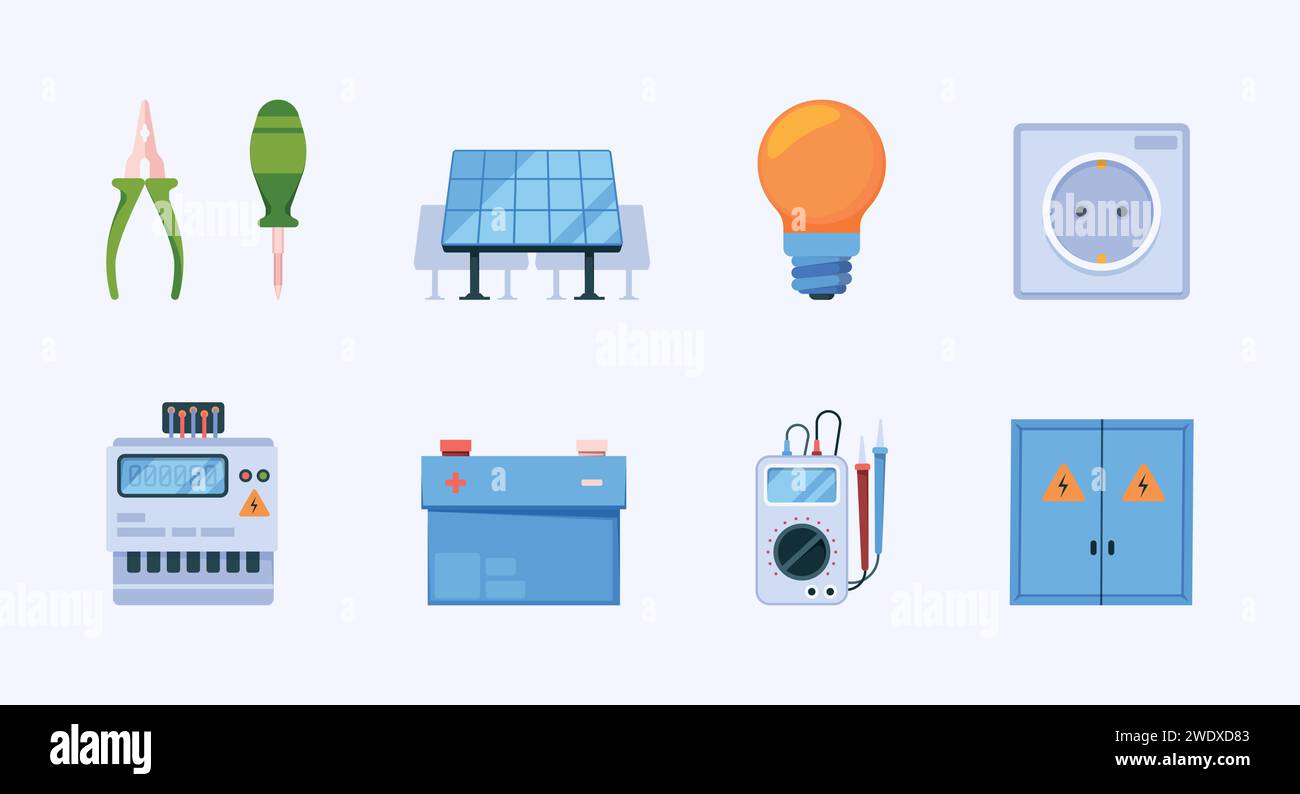 Electricity tools. Industrial power equipment glowing lightning