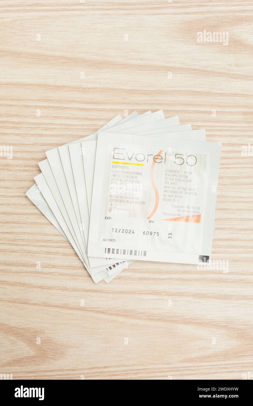 Hormone Replacement Therapy medication: Evorel 50 (estradiol) Stock Photo