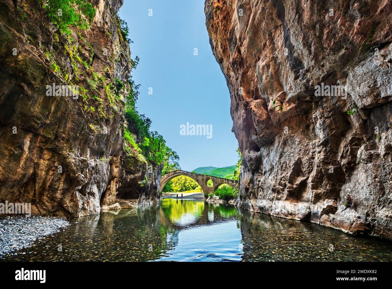 Portitsa canyon and bridge close to Spilaio village, Grevena, West Macedonia, Greece. Stock Photo