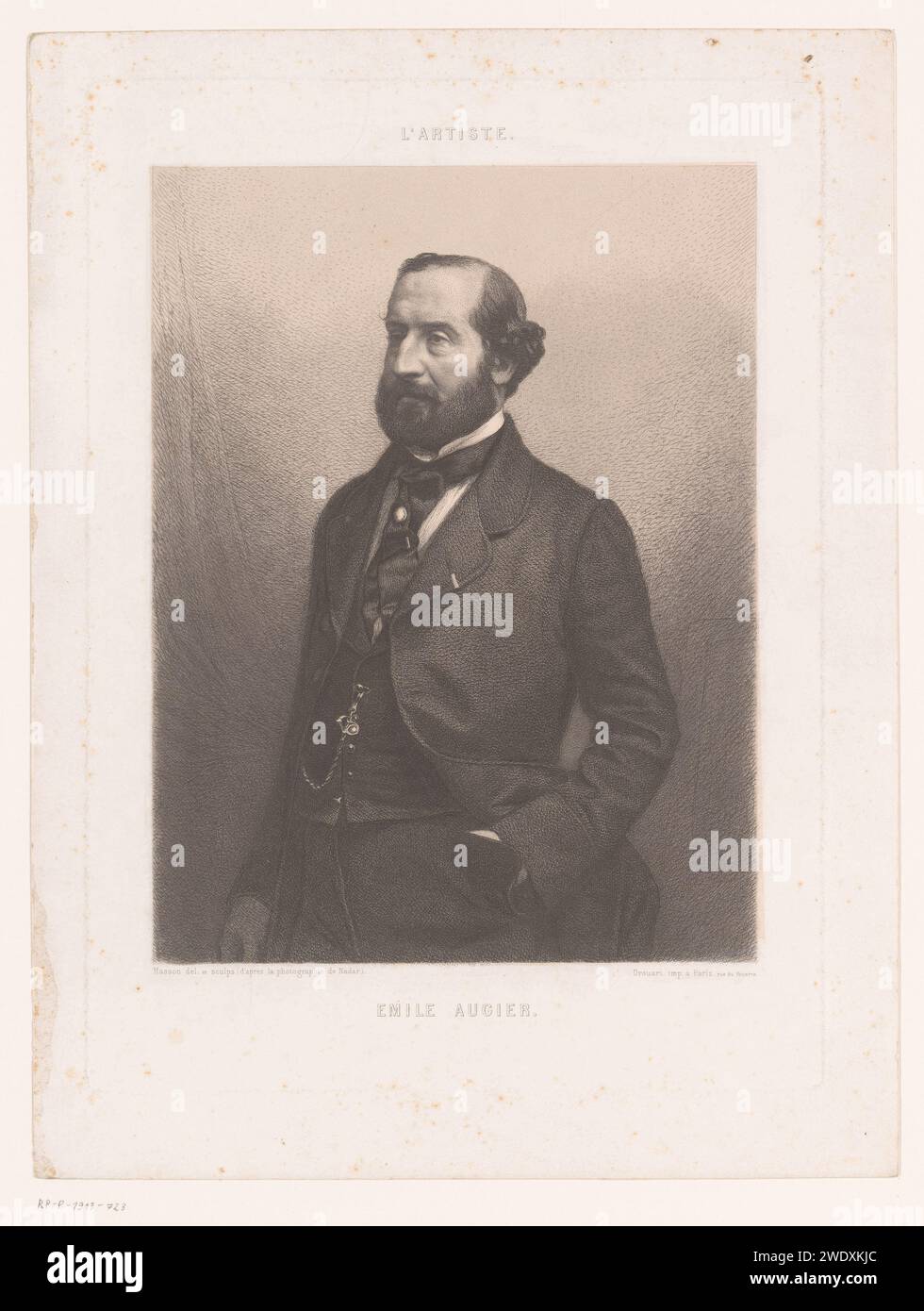 Portret van Emile Augier, Alphonse Charles Masson, 1849 - 1898 print  print maker: Franceprinter: Paris paper etching / engraving historical persons. portrait of a writer Stock Photo