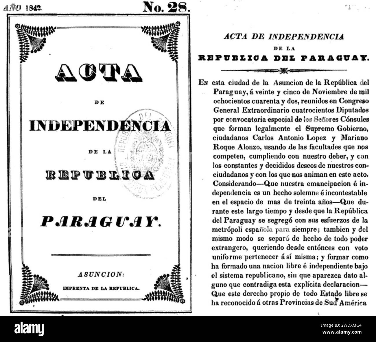 Acta De Independencia De Paraguay Stock Photo - Alamy