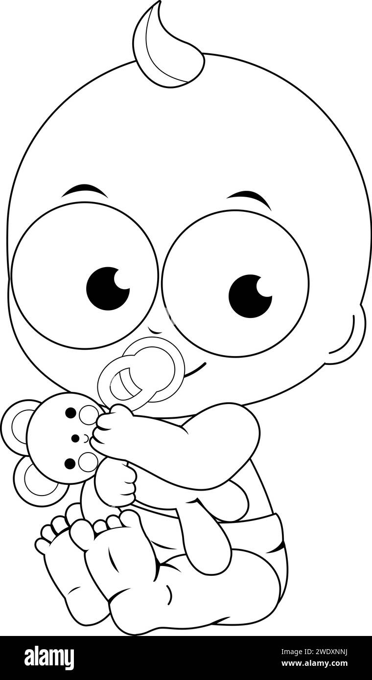 Cute baby playing with a teddy bear. Little baby boy with big toy