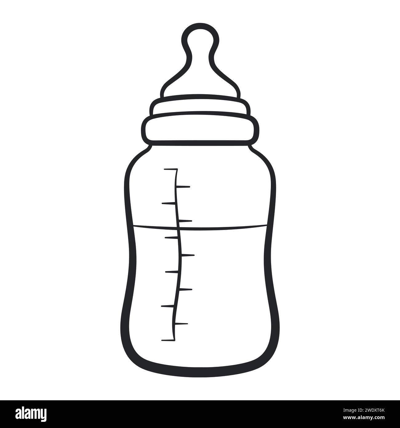 Illustration of baby bottle black contour isolated Stock Vector