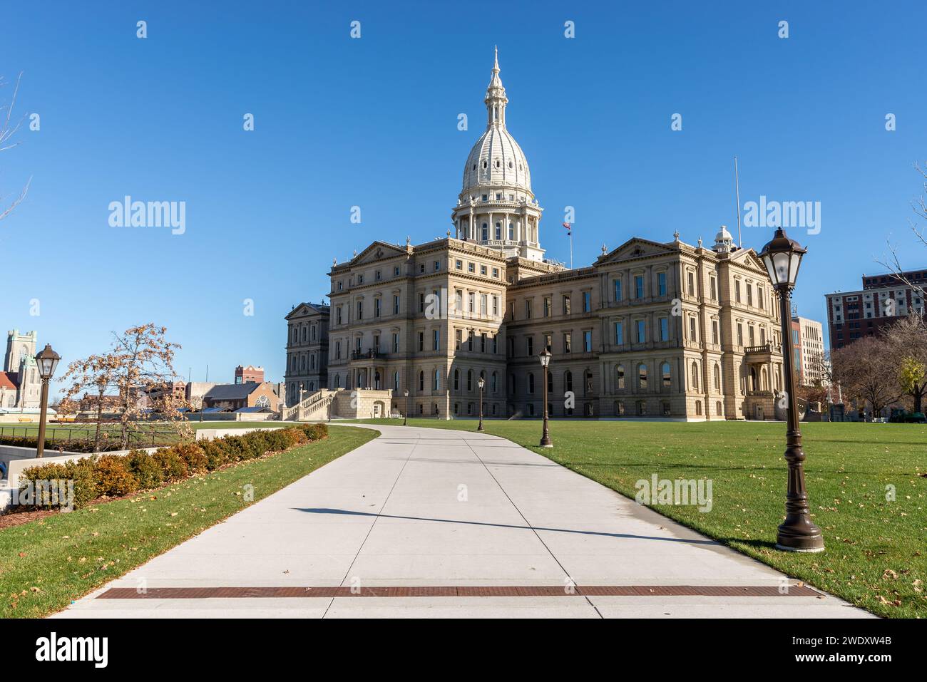 Late fall at the Michigan State Capitol building in Lansing, Michigan.  USA. Stock Photo