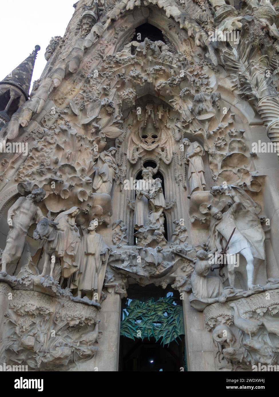 The fleeing from Egipt and the murder of children, sculpture group of the Nativity facade of the Sagrada Familia Basilica Stock Photo