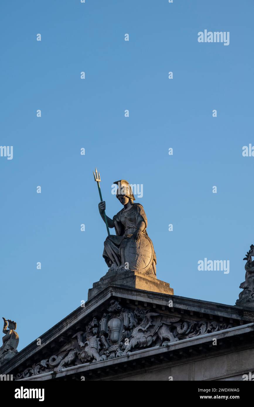 Greek Goddess Athena statue on the roof of the Balloon Museum, London, England, UK Stock Photo