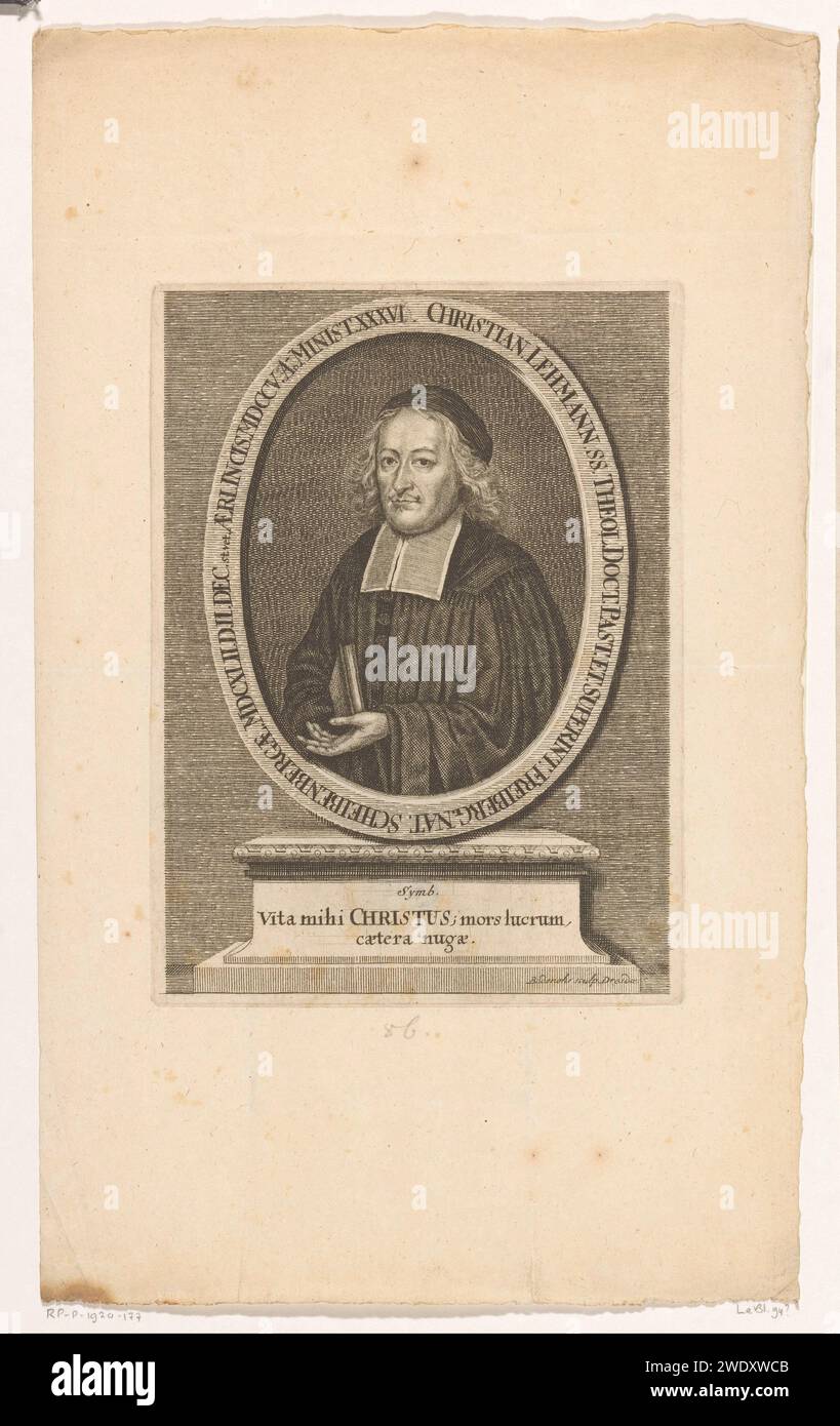 Portrayed van Christian Lehmann, Moritz Bodenehr, 1705 print  Dresden paper engraving historical persons. book Stock Photo