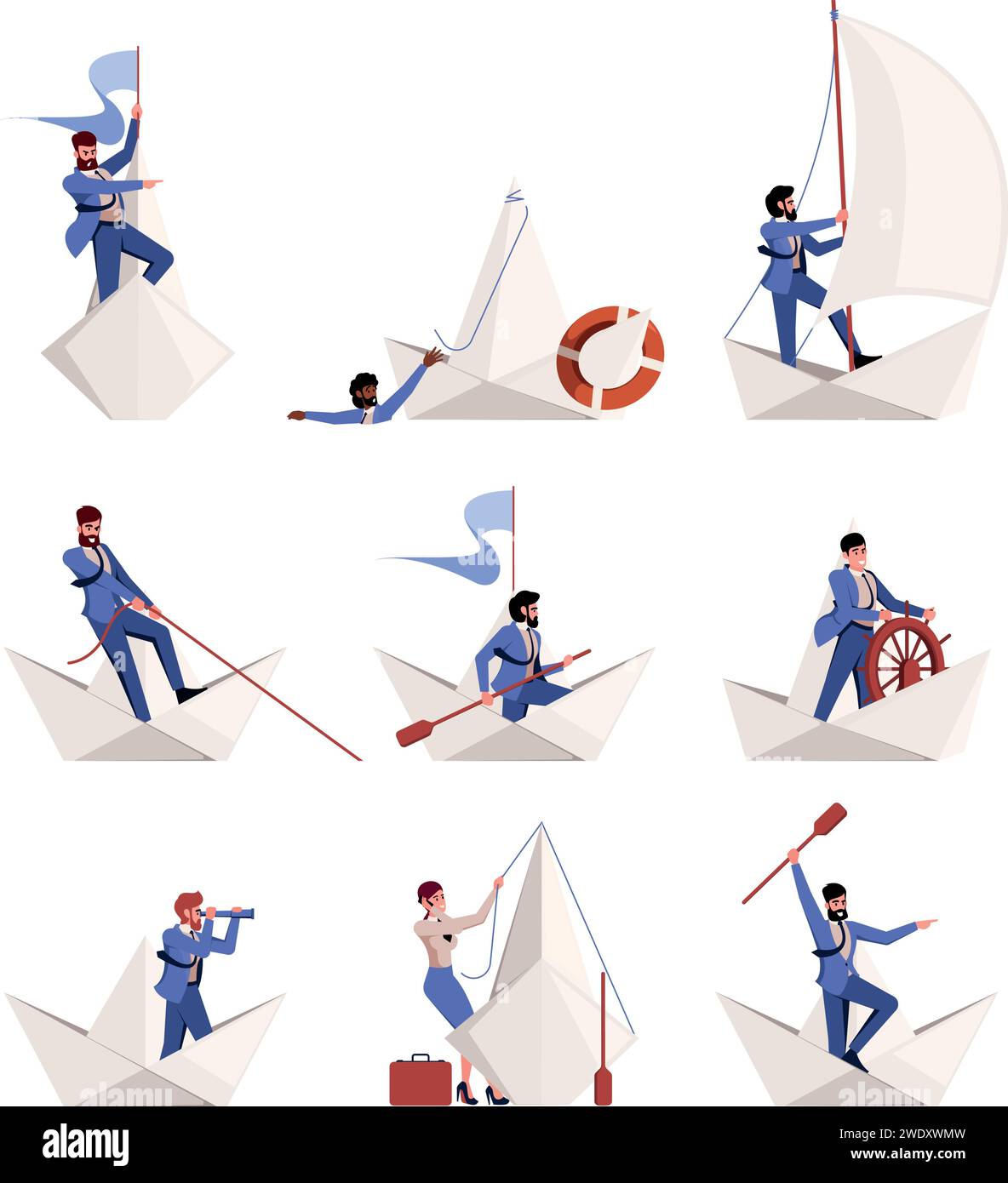 Businessman on paper boat. Leadership concept business navigation ...