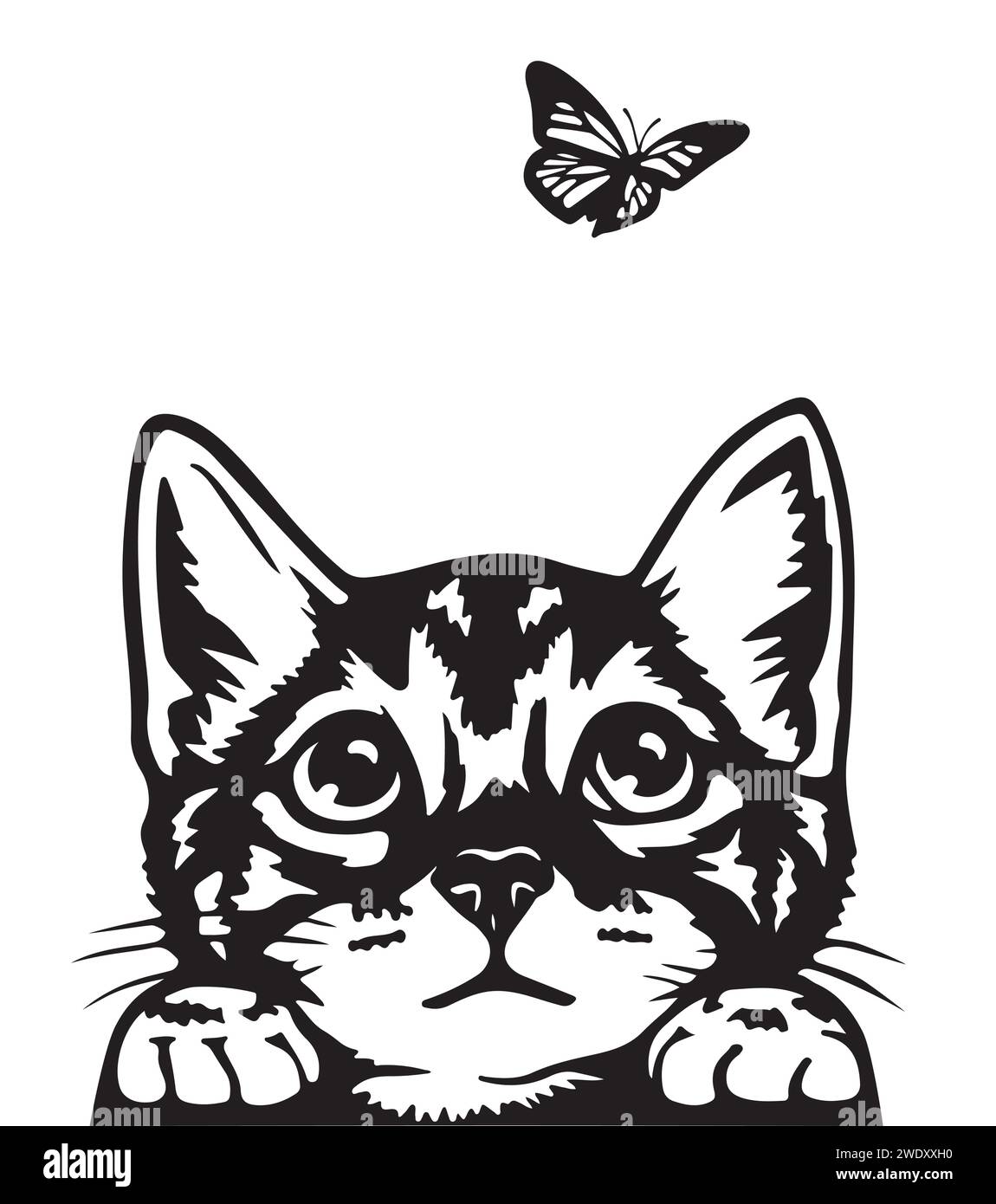 playful cat with those sweet eyes on an butterfly Stock Vector