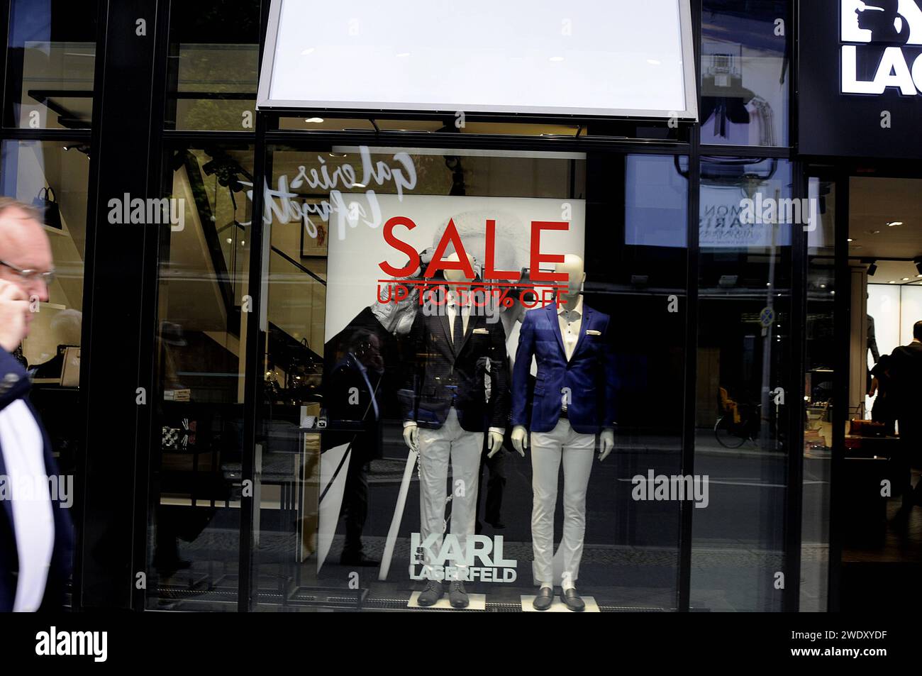 Berlin - Germany  12 August 2016- 50% discount slaer at fashion of king Karl Lagerfed store in Berlin Germany / Photo. Francis Joseph Dean/Deanpictures. Stock Photo