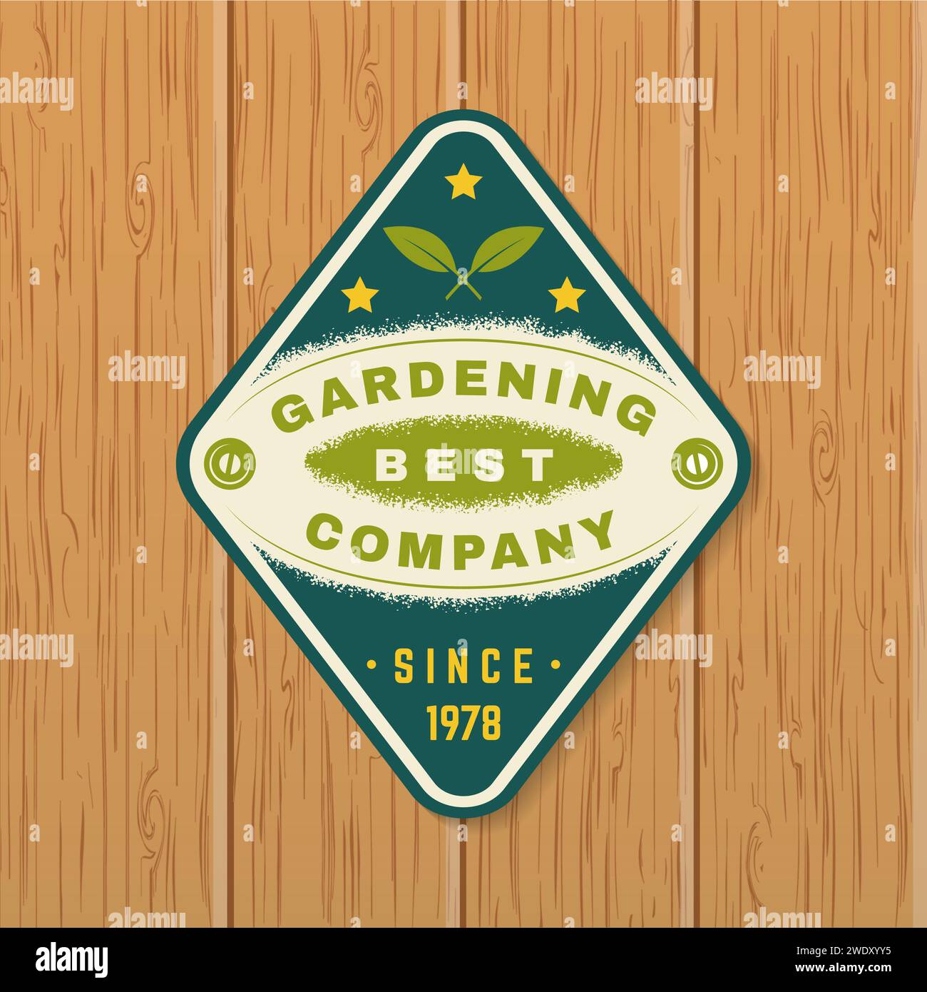 Gardening company emblem, label, badge, logo. Vector illustration. For sign, patch, shirt design with garden seedlings silhouette. Stock Vector