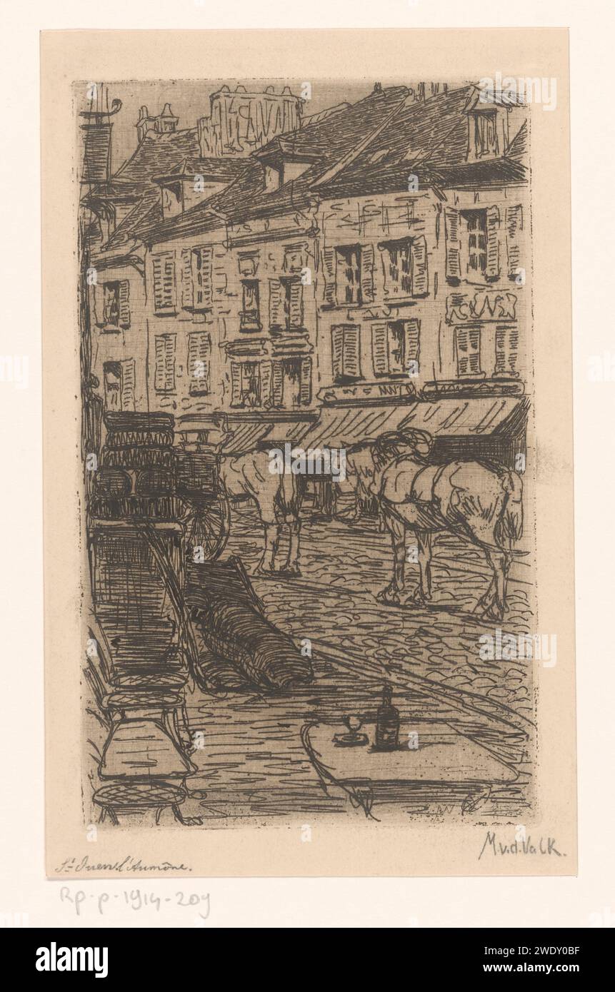 Straatscape, in Saint-Ouen-L'Aumône, Maurits van der Valk, 1867-1914 print   paper etching / drypoint street. urban housing Stock Photo