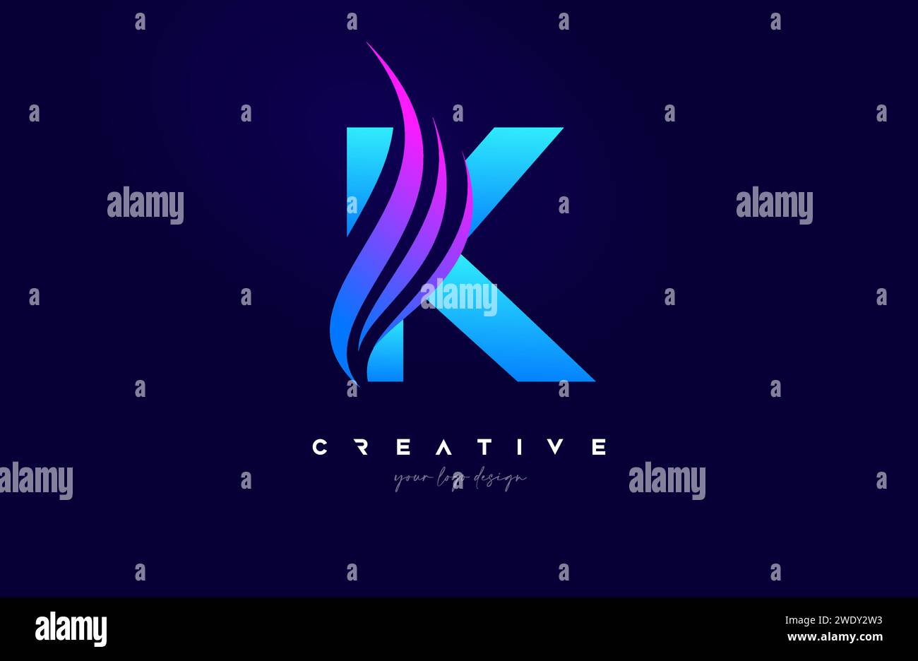 Letter K Swoosh Alphabet Logo Design with creative Swoosh shapes in blue pink colors for Personal or Business Vector Vector Illustration. Stock Vector