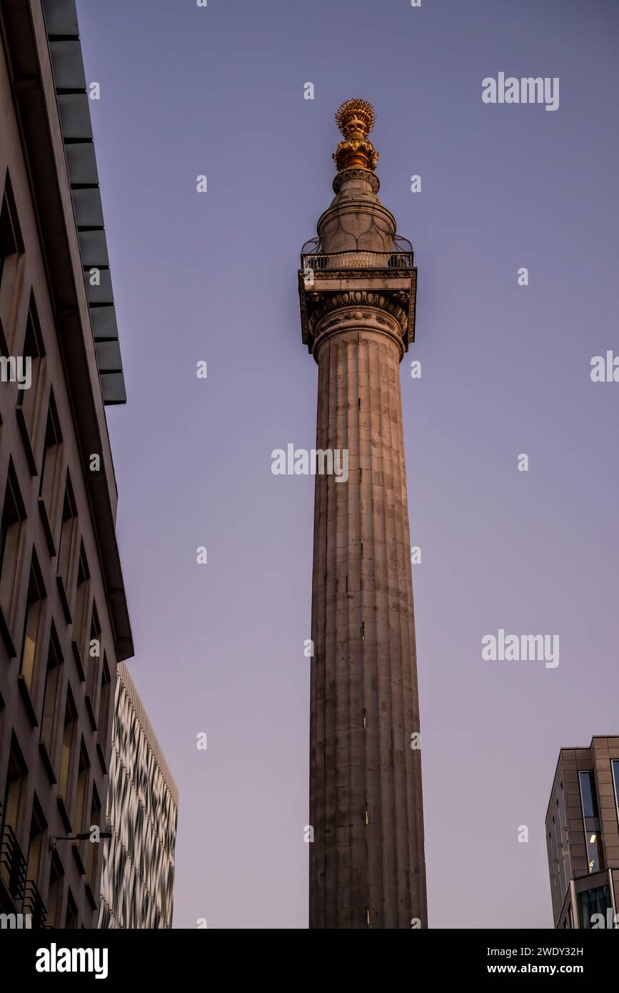 Monument to the Great Fire of London, Sir Christopher Wren-designed column commemorating London's Great Fire, with a viewing platform, London, England Stock Photo