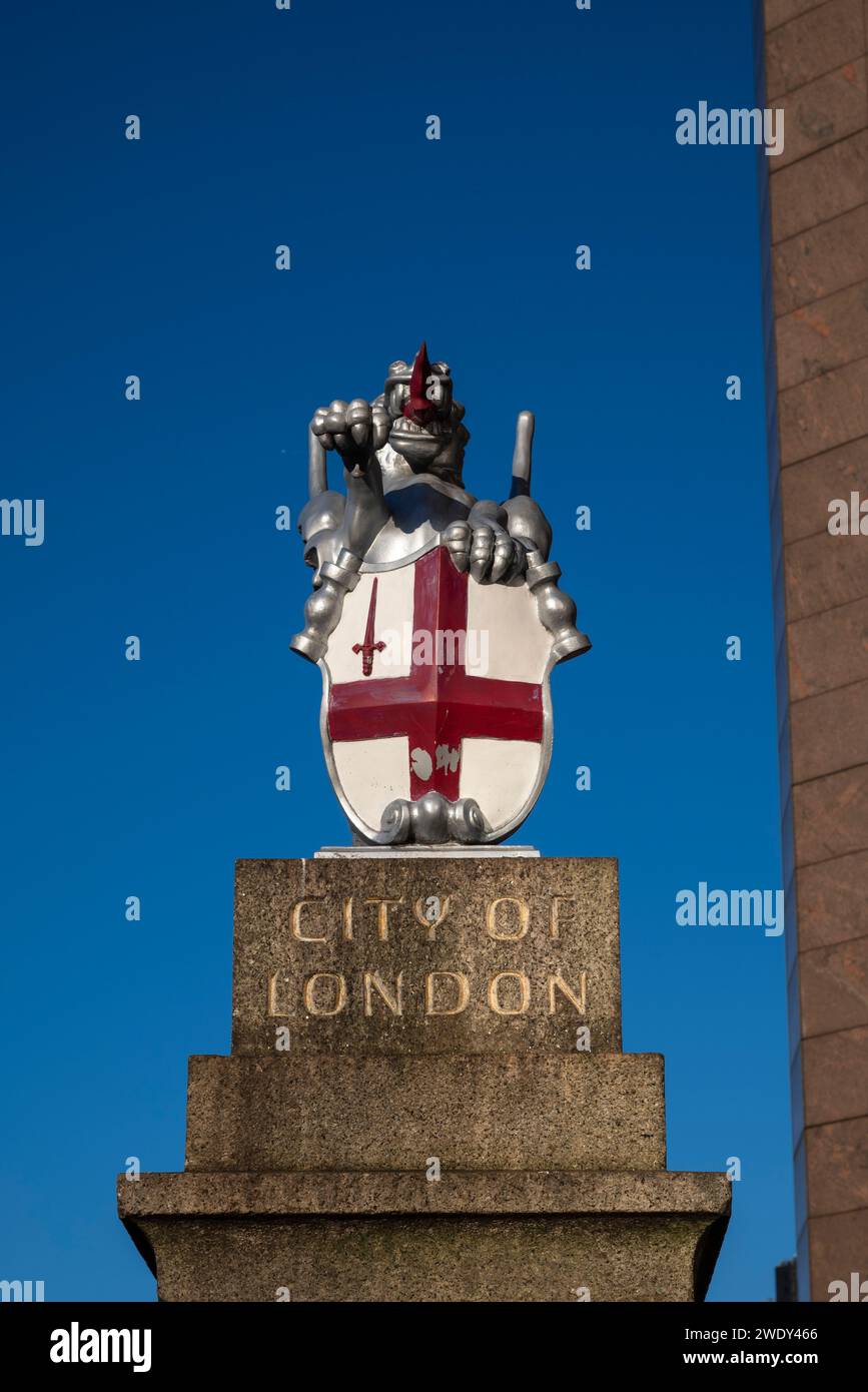City of London emblem marking the entrance to the city on London Bridge, London, England, UK Stock Photo