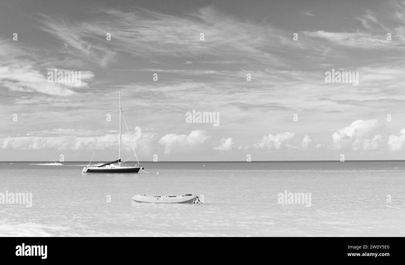 image of summer vacation boat on the beach. summer vacation boat. Stock Photo