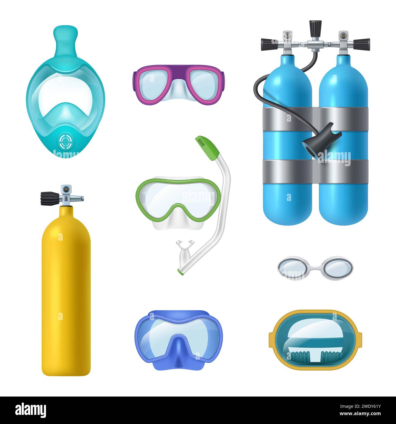 Gas cylinder. Swimming tools for diving scuba mask and oxygen air