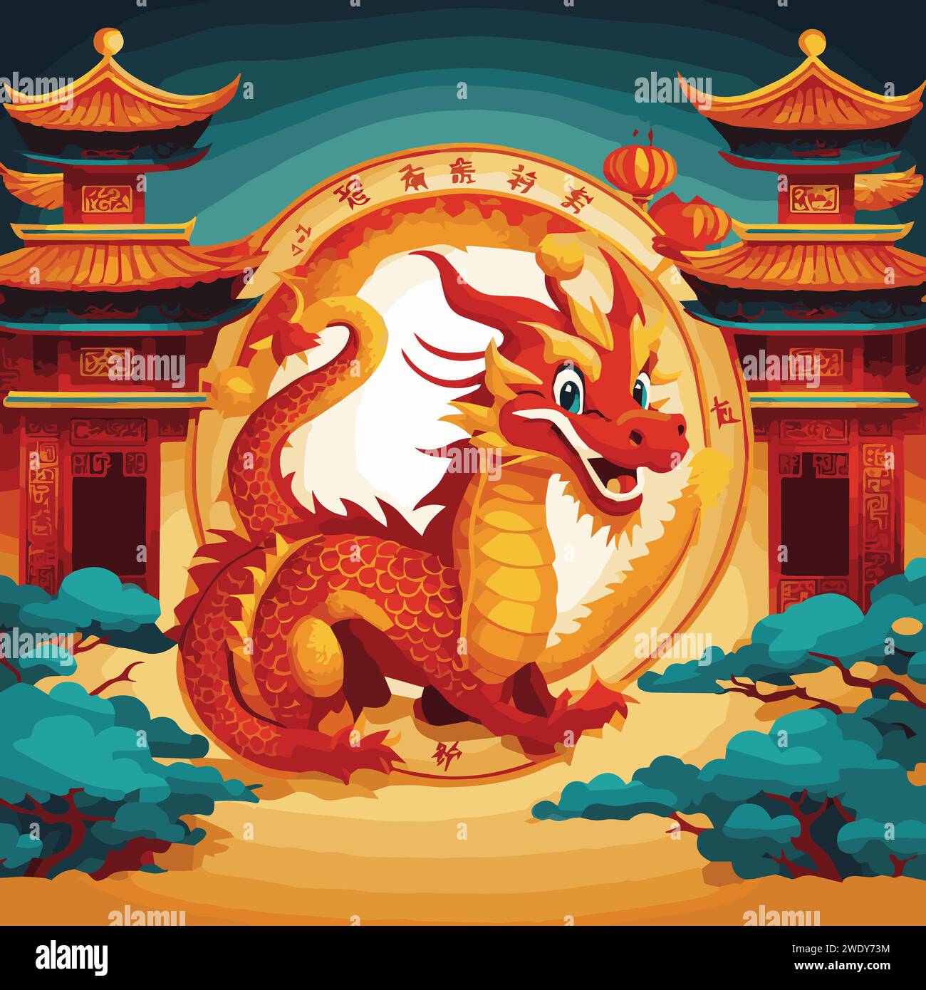 Happy chinese new year dragon cartoon vector illustration for your work