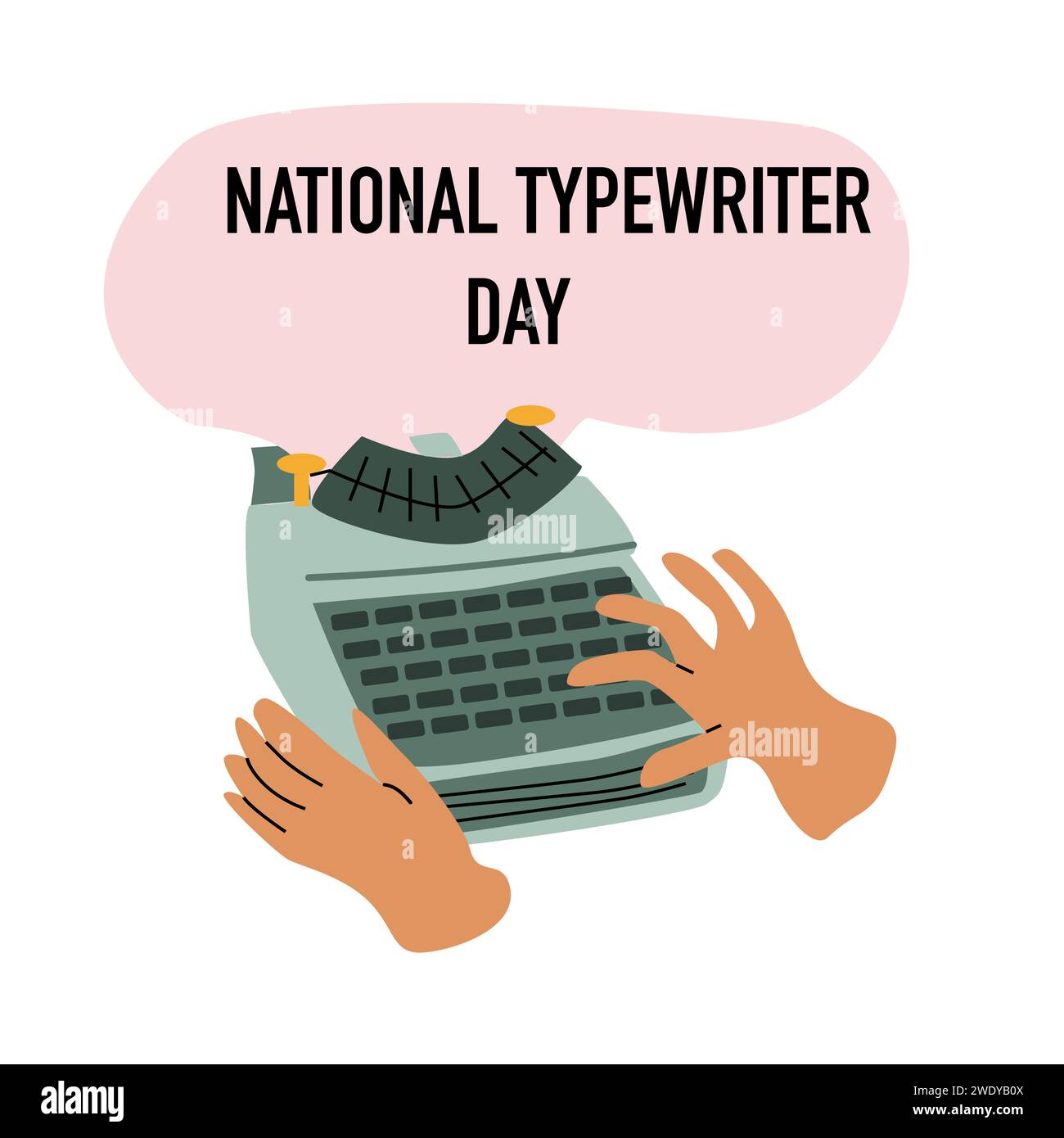human hand writing on typewrite, national typewriter day banner. Vector illustration isolated.  Stock Vector