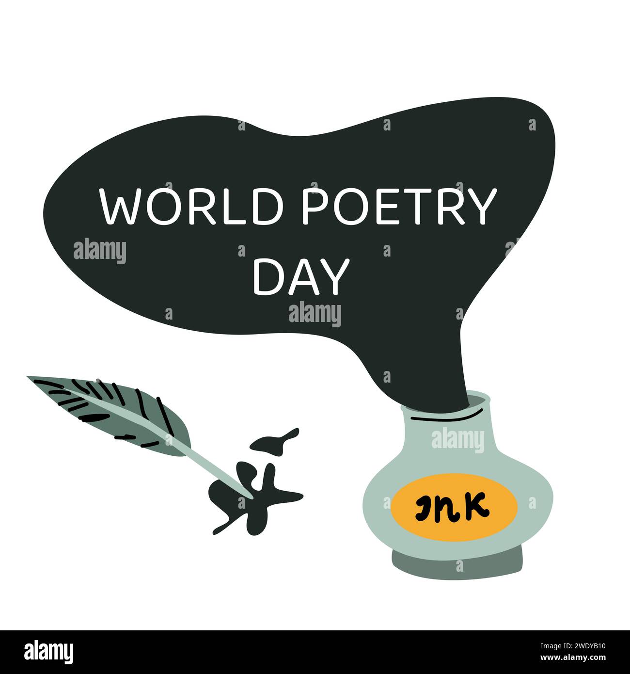 world poetry day banner with ink and feather. Vector illustration cartoon items for writing.  Stock Vector