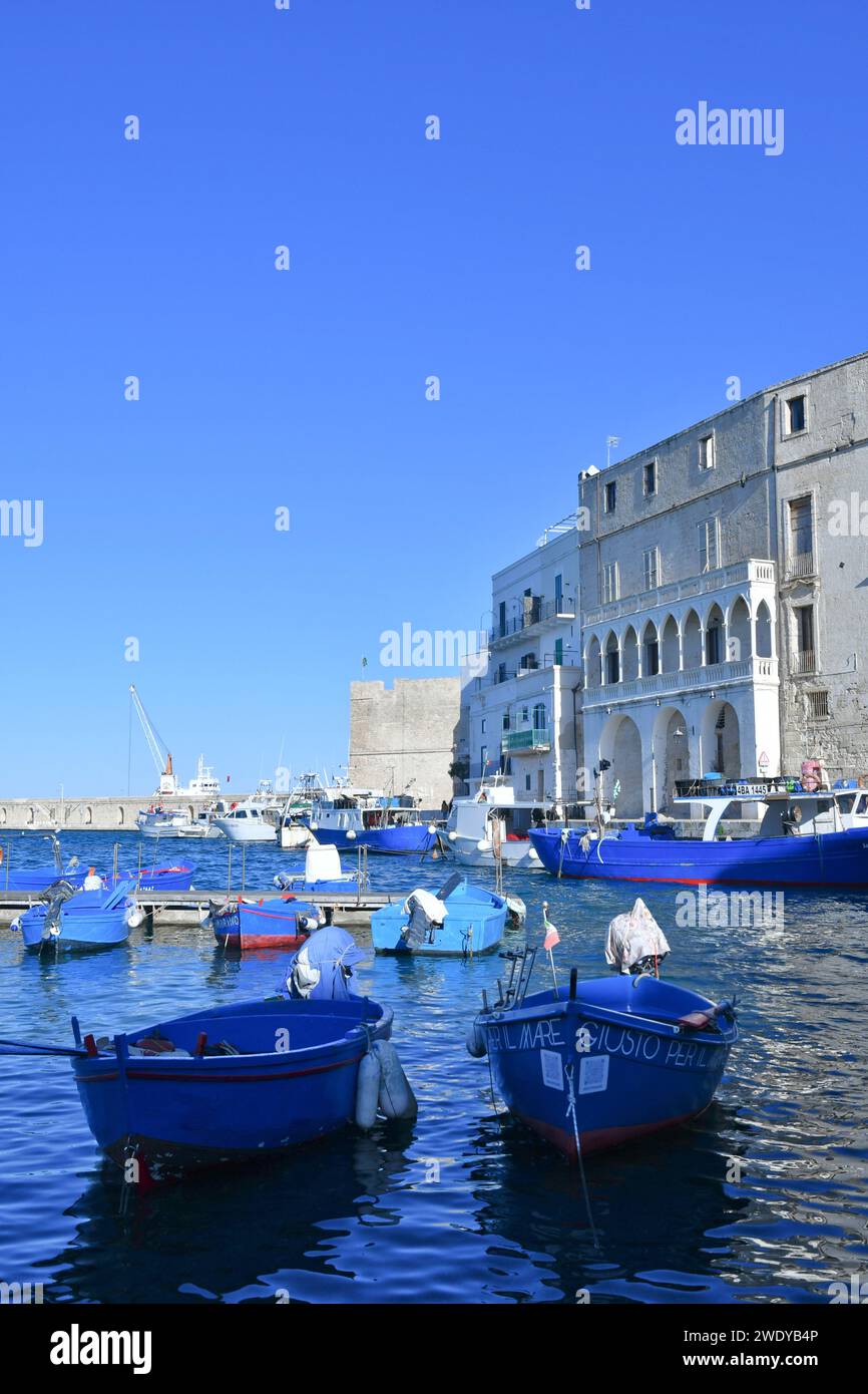 Boats in the ancient port of Monopoli, a town in the province of Bari ...