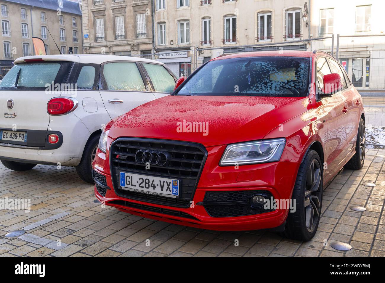 Nancy, France - Red Audi SQ5 parked on a street. Stock Photo